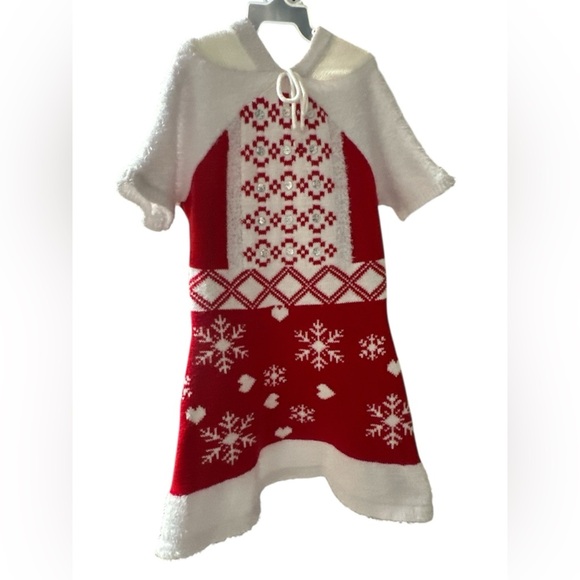 32 Degrees Red and White Knit Girls Holiday Hooded Dress - Picture 1 of 6